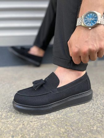 Monaco Bağcıksız Püsküllü Süet Erkek Günlük Spor Klasik Loafer Ayakkabı – Siyah