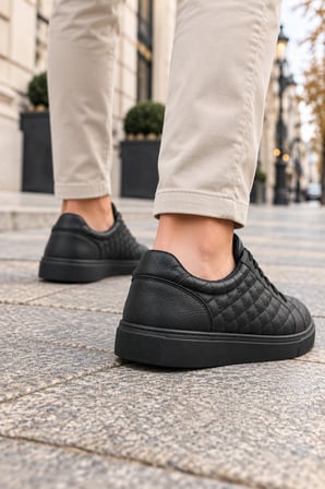 Egitserp Bağcıklı Cilt Kapitone Desenli Erkek Günlük Sneaker Ayakkabı - Kömür