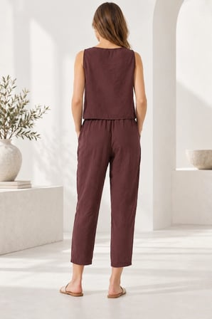 Beli Lastikli Modal Pantolon & Kalın Askılı Bluz Takımı - Patlıcan