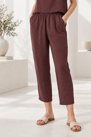 Beli Lastikli Modal Pantolon & Kalın Askılı Bluz Takımı - Patlıcan