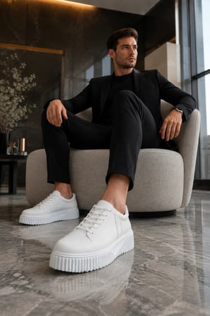 Dlob Erkek Bağcıklı Cilt Günlük Casual Spor Sneaker Ayakkabı - Beyaz