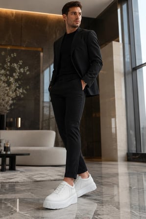 Dlob Erkek Bağcıklı Cilt Günlük Casual Spor Sneaker Ayakkabı - Beyaz