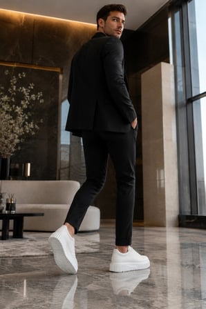 Dlob Erkek Bağcıklı Cilt Günlük Casual Spor Sneaker Ayakkabı - Beyaz