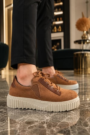 Dlob Erkek Bağcıklı Süet Günlük Casual Spor Sneaker Ayakkabı - Taba