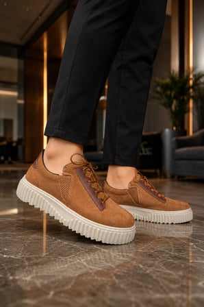 Dlob Erkek Bağcıklı Süet Günlük Casual Spor Sneaker Ayakkabı - Taba