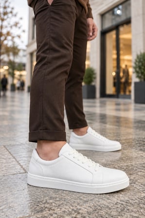 Etile Bağcıklı Cilt Erkek Günlük Sneaker Ayakkabı - Beyaz