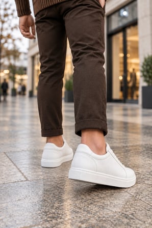 Etile Bağcıklı Cilt Erkek Günlük Sneaker Ayakkabı - Beyaz