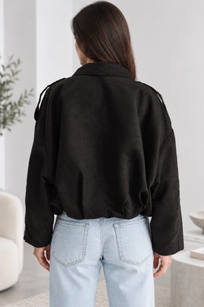 Kadın Astarlı Süet Görünümlü Bomber Mont / Ceket - Siyah