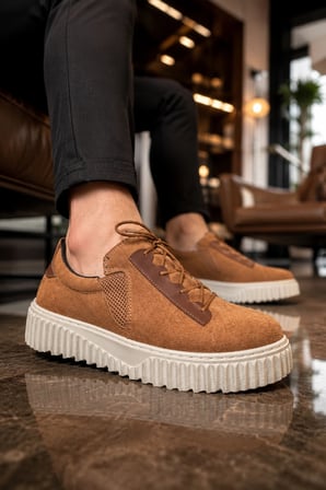 Dlob Erkek Bağcıklı Süet Günlük Casual Spor Sneaker Ayakkabı - Taba