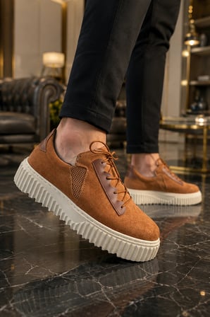 Dlob Erkek Bağcıklı Süet Günlük Casual Spor Sneaker Ayakkabı - Taba