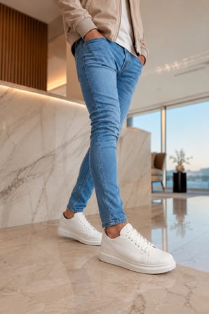 Tsoob Bağcıklı Cilt Erkek Günlük Rahat Taban Sneaker Ayakkabı - Beyaz