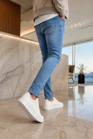 Tsoob Bağcıklı Cilt Erkek Günlük Rahat Taban Sneaker Ayakkabı - Beyaz