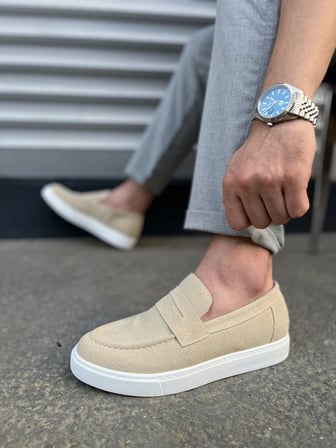 Varex Bağcıksız Süet Erkek Günlük Casual Klasik Ayakkabı - Krem