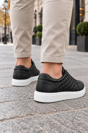 Egitserp Bağcıklı Cilt Kapitone Desenli Erkek Günlük Sneaker Ayakkabı - Siyah