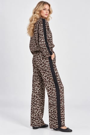 Yan Şeritli Leopar Desenli Kadın Yüksek Bel Jogger Pantolon - Leopar