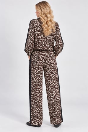 Yan Şeritli Leopar Desenli Kadın Yüksek Bel Jogger Pantolon - Leopar