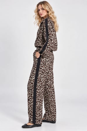 Yan Şeritli Leopar Desenli Kadın Yüksek Bel Jogger Pantolon - Leopar