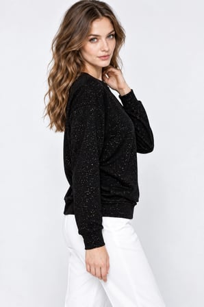 Yaldız Baskılı Zincirli ve Fularlı Kadın Oversize Modal Sweatshirt - Siyah