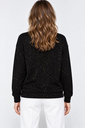Yaldız Baskılı Zincirli ve Fularlı Kadın Oversize Modal Sweatshirt - Siyah