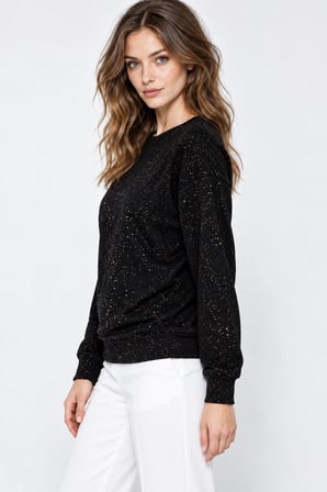 Yaldız Baskılı Zincirli ve Fularlı Kadın Oversize Modal Sweatshirt - Siyah
