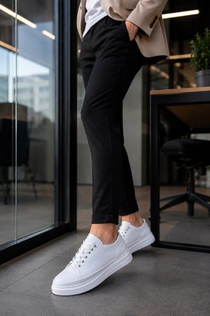 Emirp Cilt Bağcıklı Erkek Sneaker Günlük Ayakkabı - Beyaz