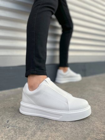 Torino Erkek Bağcıksız Cilt Günlük Sneaker Ayakkabı – Ortopedik Kalın Taban Beyaz