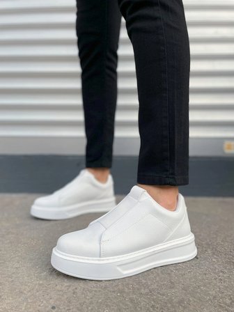 Torino Erkek Bağcıksız Cilt Günlük Sneaker Ayakkabı – Ortopedik Kalın Taban Beyaz