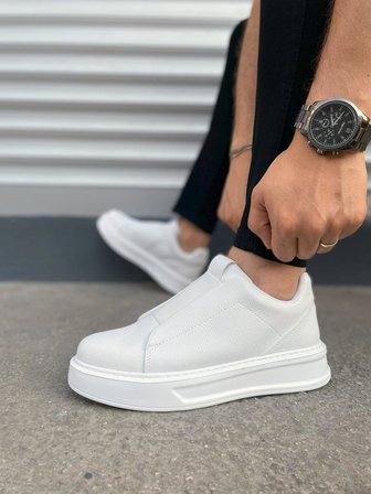 Torino Erkek Bağcıksız Cilt Günlük Sneaker Ayakkabı – Ortopedik Kalın Taban Beyaz