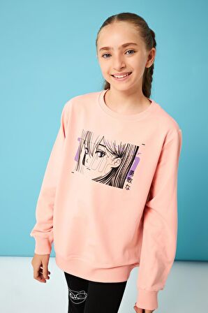 City Of Baskılı Kız Çocuk Sweatshirt Yavruağzı