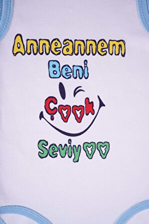 YENİ SEZON ANNEANNEM BENİ ÇOK SEVİYO YAZILI PAMUK BEBEK BADİ ZIBIN