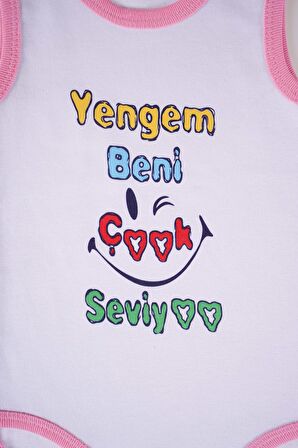 YENİ SEZON YENGEM BENİ ÇOK SEVİYO YAZILI PAMUK BEBEK BADİ ZIBIN