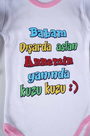 YENİ SEZON BABAM DIŞARDA ASLAN YAZILI BEBEK ÇOCUK UZUN KOL PAMUK BADY ZIBIN