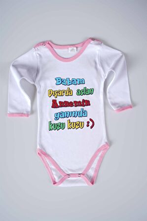 YENİ SEZON BABAM DIŞARDA ASLAN YAZILI BEBEK ÇOCUK UZUN KOL PAMUK BADY ZIBIN