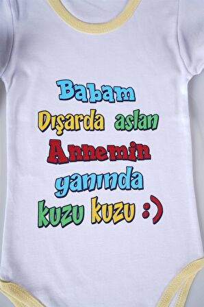 YENİ SEZON BABAM DIŞARDA ASLAN YAZILI BEBEK ÇOCUK UZUN KOL PAMUK BADY ZIBIN