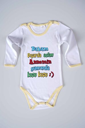 YENİ SEZON BABAM DIŞARDA ASLAN YAZILI BEBEK ÇOCUK UZUN KOL PAMUK BADY ZIBIN