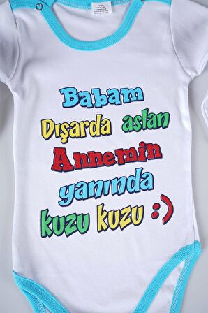 YENİ SEZON BABAM DIŞARDA ASLAN YAZILI BEBEK ÇOCUK UZUN KOL PAMUK BADY ZIBIN