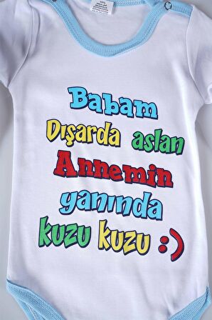 YENİ SEZON BABAM DIŞARDA ASLAN YAZILI BEBEK ÇOCUK UZUN KOL PAMUK BADY ZIBIN