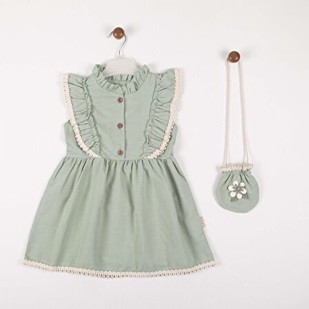 KIZ BEBEK ASKILI PAPATYA DESENLİ ÇANTALI ELBİSE