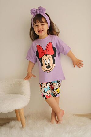 KIZ ÇOCUK MİCKEY MOUSE KAPRİ TAYTLI KISA KOL PAMUK TAKIM