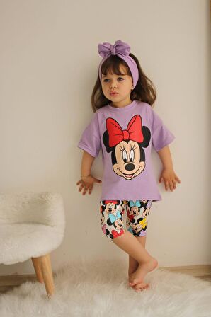 KIZ ÇOCUK MİCKEY MOUSE KAPRİ TAYTLI KISA KOL PAMUK TAKIM