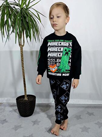 ERKEK ÇOCUM MINECRAFT BASKILI 3 İPLİK PAMUK EŞOFMAN TAKIMI