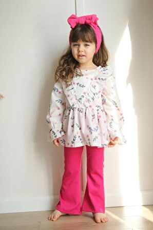 KIZ ÇOCUK GÖMLEK MODELLİ İSPANYOL PAÇA TAYTLI TAKIM