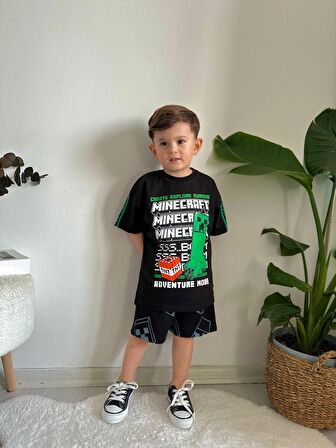 ERKEK ÇOCUK MINECRAFT PAMUK DESENLİ ŞORTLU TAKIM