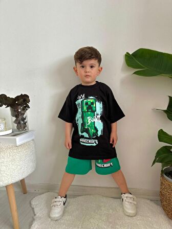 ERKEK ÇOCUK MINECRAFT PAMUK DESENLİ ŞORTLU TAKIM
