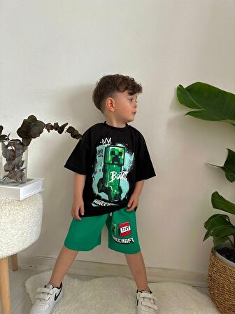 ERKEK ÇOCUK MINECRAFT PAMUK DESENLİ ŞORTLU TAKIM