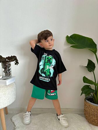 ERKEK ÇOCUK MINECRAFT PAMUK DESENLİ ŞORTLU TAKIM
