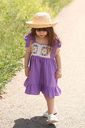 KIZ ÇOCUK PAMUK İŞLEMELİ SÜZENE ELBİSE