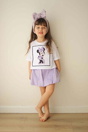 KIZ ÇOCUK MİCKEY VE DONDURMA DESENLİ KISA KOL PAMUK ETEKLİ TAKIM