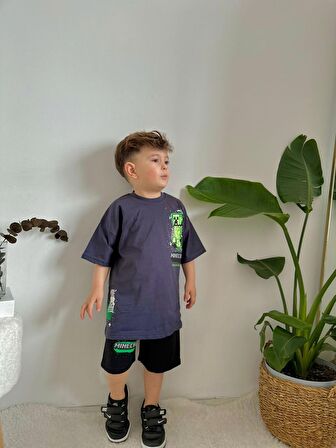ERKEK ÇOCUK MINECRAFT DESENLİ PAMUK ŞORTLU TAKIM