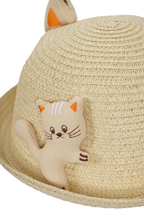 KIZ ÇOCUK 24710-03 KEDİ FÜGÜRLÜ HASIR ŞAPKA